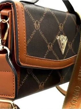 Valentino Orlandi Brown and Tan Logo Crossbody